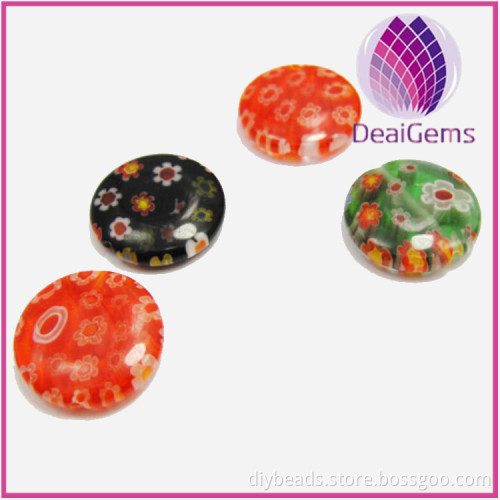 Bead millefiori glass 14x14x3mm flat round